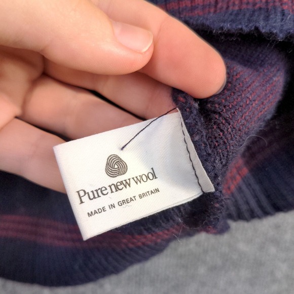 Antartex Men's Pullover Knit Sweater Blue XL Diamond Patch Striped Wool Vintage - Picture 9 of 12